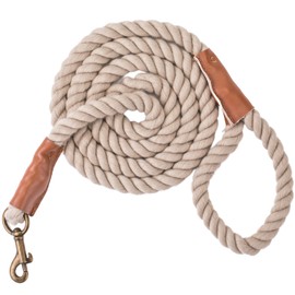 PetTify Dog Leash Braided Cotton Rope with Leather Tailor Handle and Heavy Duty Metal Sturdy Clasp - Strong and Eco-Friendly Lead for Dog Training and Walking (1.5m) (Grey)
