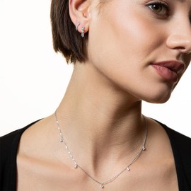 XENOX® Women's Necklace Made of High-Quality 925 Sterling Silver with Sparkling Zirconia Stones, Sterling Silver, Cubic Zirconia