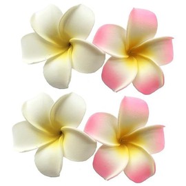 4Pcs Hawaiian Plumeria Hair Clips, 7 cm Foam Flowers, White and Pink, Beach Wedding Headdress Decoration