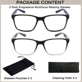 Readersoul Progressive Multifocus Reading Glasses for Men,Blue Light Blocking Multifocal Computer Readers with Spring Hinge,2 Pack Fashion Eyeglasses +2.25Magnification Strength