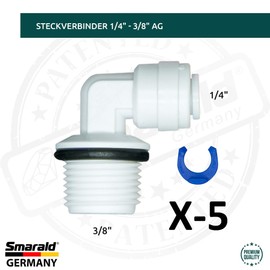 Smarald Fitting L - Connector Quick Connector 1/4 Inch - 3/8 Inch Male Thread for Reverse Osmosis Water Filter Pack of 2