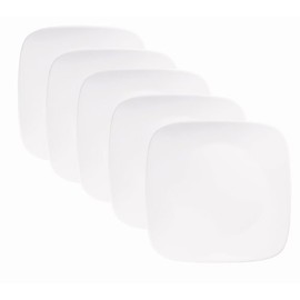Corelle J2213-N CP-9621 Plate, Plate, Width 10.4 inches (26.5 cm), Shatter-Resistant, Lightweight, Winter Frost White, Square, Platter, Set of 5