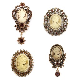 Ezing Vintage Princess Frame Crystal Cameo Brooches Pins Set for Women (e)