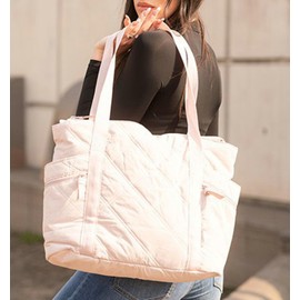 Caistre Tote Bag for Women Puffy Quilted Handbag Lattice Nylon Shoulder Bag Zip Bilateral Diamond Large Travel Work Gym