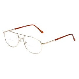 Calabria 1110CB Metal Pilot BiFocal Reading Glasses +1.00 Gold Men Women Designer Vintage Bi Focal Readers Trendy Eyeglasses