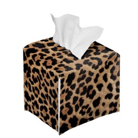 ZFRXIGN Leopard Tissue Box Cover - Cheetah Striped Holder - Square Brown Leather Case