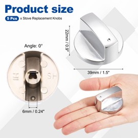 sourcing map 5Pcs Gas Stove Knob, 6mm Universal Cooker Replacement Knobs, Durable Metal Surface Switch for Kitchen Cooktop, Gas Stove & Various Ovens(Silver Tone)