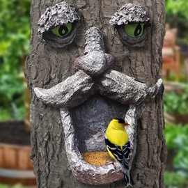 Aflowa Tree Faces Bird Feeder,Tree Faces Decor Outdoor,Old Man with Glowing Eyes in Dark,Yard Art Sculpture,Spring Garden Decor,Gift