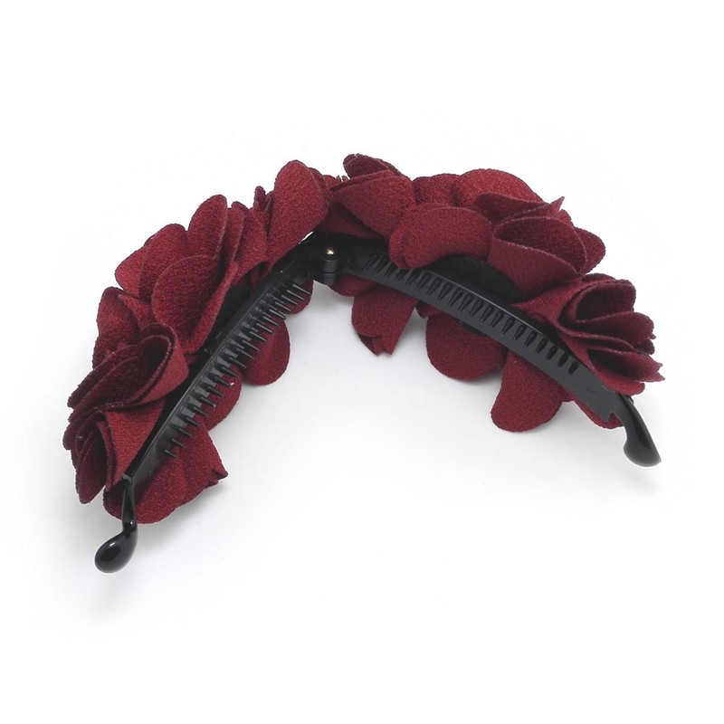 Meilliwish Flowers Rose Hair Clip Ponytail Holder(H41)(WineRed)