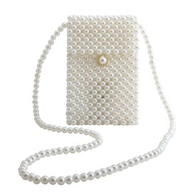LETODE Women's Vintage Style Pearl Shoulder Bags Handmade Weave Pearl Crossbody Bags phone Purse Transparent Bags