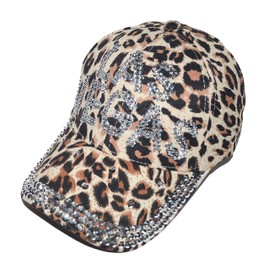 Popfizzy Vegas Leopard Print Hat, Rhinestone Las Vegas Cap for Women, Baseball Cap, Bling Gift