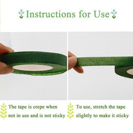 Rnigra 2 Roll Floral Tape Grass Green, 1.2 cm x 30 m Florist Tape, Floristry Tape for Bouquet Flowers Wrapping, DIY Craft