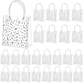 Tioncy 24 Pcs Musical Notes Party Favor Bags Musical Notes Clear Goodie Gift Treat Candy Goody Bags with Handle Music Gifts for Music Lovers Theme Birthday Party Supplies