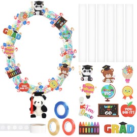 TKNOUS Mini Bear Graduation Candy Lei Making Kit, 6 PE Bags, 3 Ribbon, Cutouts & Double-Sided Adhesive Dots - DIY Stuffed Animal Candy Leis for Party Favors & Gifts (Black&White)