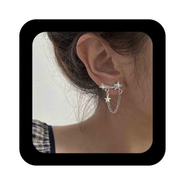 Erimberate Bohemian Crystal Star Dangle Earrings Silver Metal Tassel Chain Drop Earring Small Cz Paved Shooting Star Earring Minimalist Meteor Star Earrings Jewelry for Women