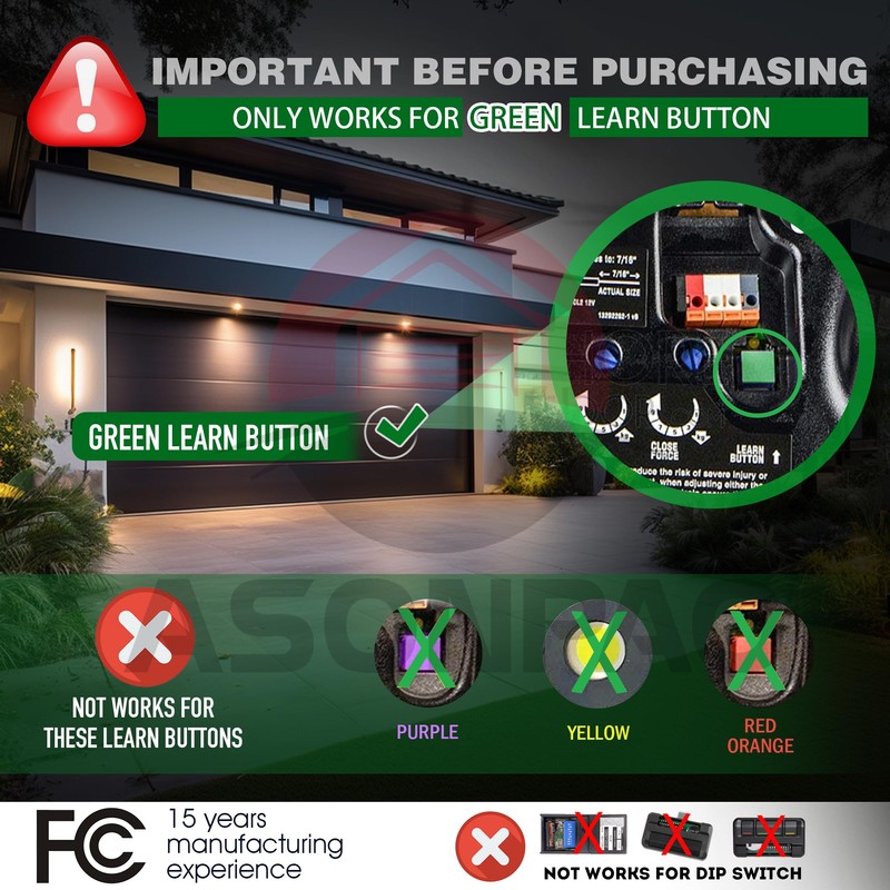 2X 139.53879/139.53859 Craftsman Garage Door Opener Remote (Green Learn Button
