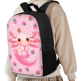 ZPINXIGN Strawberry Axolotl Backpack for Girls with Lunch Box Set - Age 5-8 Kids 3Pcs Back to School Set for Kindergarten to Elementary, Pink Bookbags