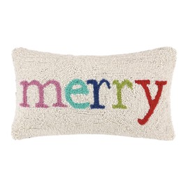 Peking Handicraft 31HRS426C16OB Merry Multicolor Christmas Holiday Hook Pillow, 16-inch Long