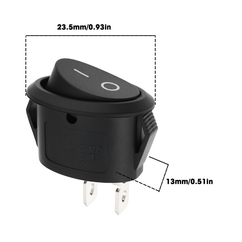 YINETTECH 5pcs SPST Oval Rocker Switch 2Pin Toggle Switch 6A/250VAC