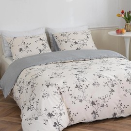 Lekesky Bed Linen 220 x 200 cm Super Soft 100% Microfibre 3-Piece Bed Linen Sets 220 x 200 cm Duvet Cover with 2 x 80 x 80 cm Pillowcase with Zip Simple Floral Pattern (Whitish)