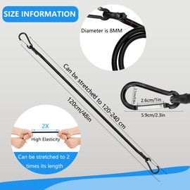 48 Inch Bungee Cords with Carabiner Hooks, 2 Pack Heavy Duty Strong Elastic Rope Black Bungee Straps for Outdoor Tent, Luggage Rack, Camping, Cargo, RV, Bike, Transporting, Storage
