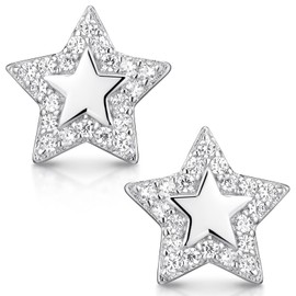 MATERIA by Matthias Wagner SO-280 Star Stud Earrings 925 Silver Women's Earrings 9 mm with Zirconia Stones, Sterling Silver, Cubic Zirconia