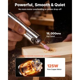 125W 18000RPM Electric Flex Shaft Grinder 18000 RPM Polisher Forward-Rever Pedal Control Hanging Carver Rotary Tool PolishingsPower: 125W, Number of Accessories: 5