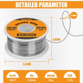 Twocorn 63/37 Solder Wire, high Purity no-wash tin-Lead Rosin cored Wire with 1.8% Flux for Electric Soldering (0.8mm 50g)