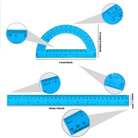 Tdfronien 2 Packs 12 Inch Plastic Ruler and 6 Inch Plastic Protractor Set Clear Math Geometry Set Protractor Classroom Set Angle Detector School Supplies Classroom Ruler Home Office Drawings (Blue)