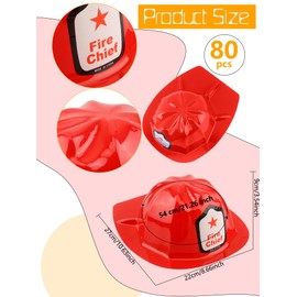 Cotiny 80 Pack Kids Firefighter Hat Red Fire Hat Plastic Children Firefighter Helmet for Boys Girls Firefighter Theme Party Costume Accessory Dress Up Gift