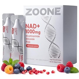 Suplemento líquido actualizado NAD Plus de 1000 mg para mujeres y hombres, 30 paquetes | Suplemento NAD+ con NR, Resveratrol y PQQ para energía celula