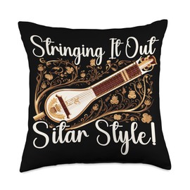 Sitar Player SteMi Apparel Sitar Player String Instrument Musician Musical Sitarist Throw Pillow, 18x18, Multicolor