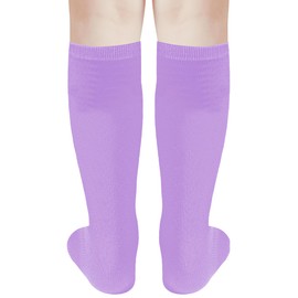 UTTPLL Little Girl's Purple Socks Soft Knee High Kids Soccer Baseball Socks School Uniform Dress Socks Sports Tube Stocking Toddler Cotton Long Crew Socks for Girls 6-9 Years