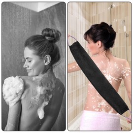 3PCS African Net Sponge Bath, Exfoliating Net Shower Sponge with Handles, Deep Cleaning African Net Bathing Sponge Back Scrubber for Men Women Shower (Black+Blue+Purple)