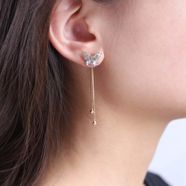 Yheakne Boho Crystal Butterfly Earrings Gold Butterfly Ear Jacket Earrings Metal Tassel Chain Earrings Vintage Rhinestone Butterfly Stud Earrings Jewelry for Women
