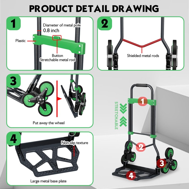 Heavy-Duty 330LB Capacity Hand Truck with Stair-Climbing Wheels & One-Touch