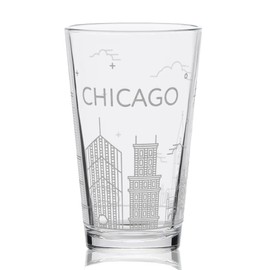 CHICAGO ILLINOIS SKYLINE Engraved Pint Beer Glass | Minimalist City Sky Line Full Wrap Engraving | Great Travel Gift Idea!