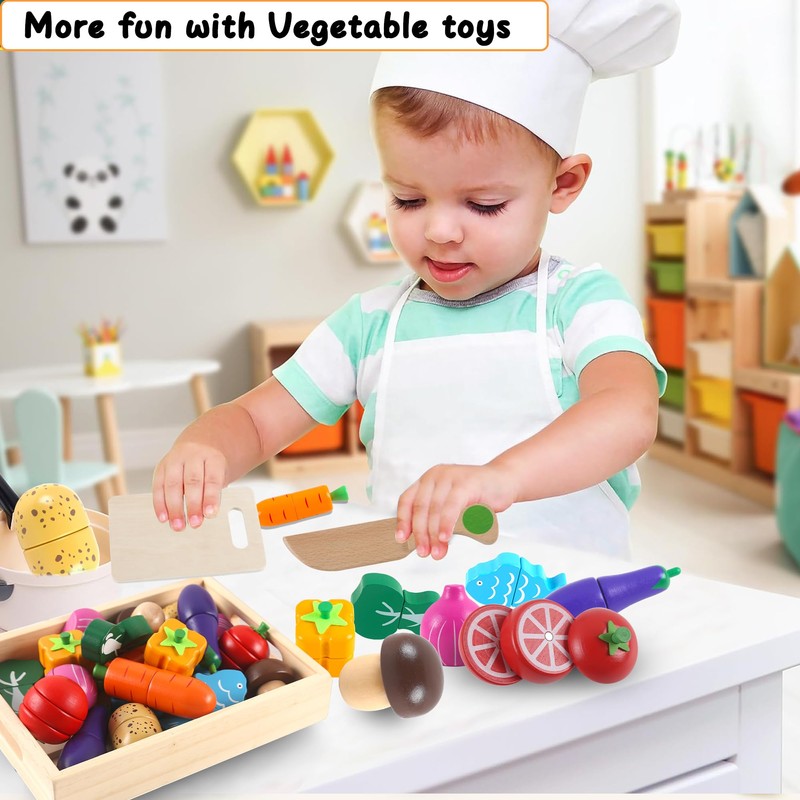 newlng Wooden Kitchen Toy for Children Play Kitchen Accessories Cutting