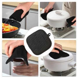 Oven Mitts and Pot Holders, Heat Resistant Oven Gloves with Non Slip Silicone for Kitchen (Black)