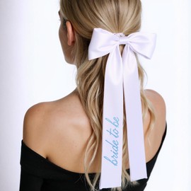 Bride To Be Embroidered Hair Bow Bride White Hair Bow Bachelorette Party Accessories for Engagement Bach Party Bridal Shower Favor(White Blue)