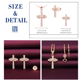 Yumilok Women's Cross Necklace in 925 Sterling Silver Women's Chain Religion Infinity Pendant Cubic Zirconia Women's Stud Earrings Set for Women, Silver, Cubic Zirconia