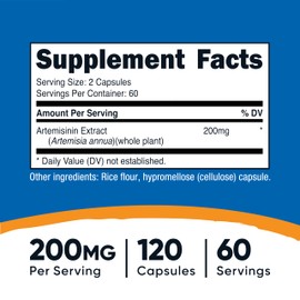 Nutricost Artemisinin 200mg, 120 Vegetarian Capsules - Non-GMO, Gluten Free, 60 Servings