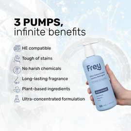 FREY Laundry Care Bundle: Concentrated Natural Laundry Detergent + Fabric Softener, Sandalwood, Bergamot, and Clove Scent, HE-Compatible
