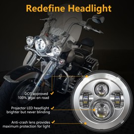 GXENOGO 7 Inch LED Headlight Fog Passing Lights Compatible with Harley Davidson Street Glide Road King Ultra Classic Electra Tri Cvo Touring Heritage Softail Slim Deluxe Fatboy- Chrome