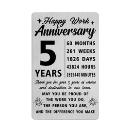 Richesele 5th Work Anniversary Cards - Happy 5 Year Work Anniversary Engraved Wallet Card - 5 Years 5th Work Anniversary Decorations