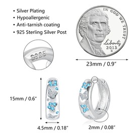 Silver Hoop Earrings for Women, Small Sterling Silver 925 Hoop Earrings Lightweight Thick Chunky Hoop Earrings With Blue Butterfly Zircon, Sleep Cartilage Small Huggie Hoop Earrings for Women