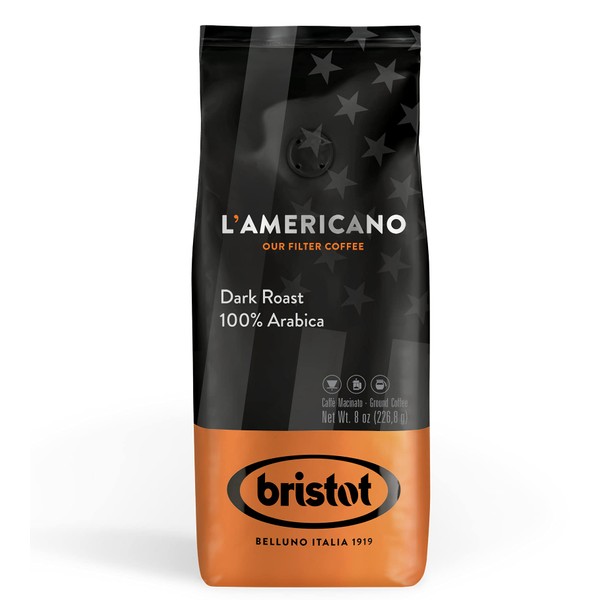 Bristot L‘americano Filter Coffee | Dark Roast Ground Coffee | 100% Arabica | Filter | 8oz/226.8g