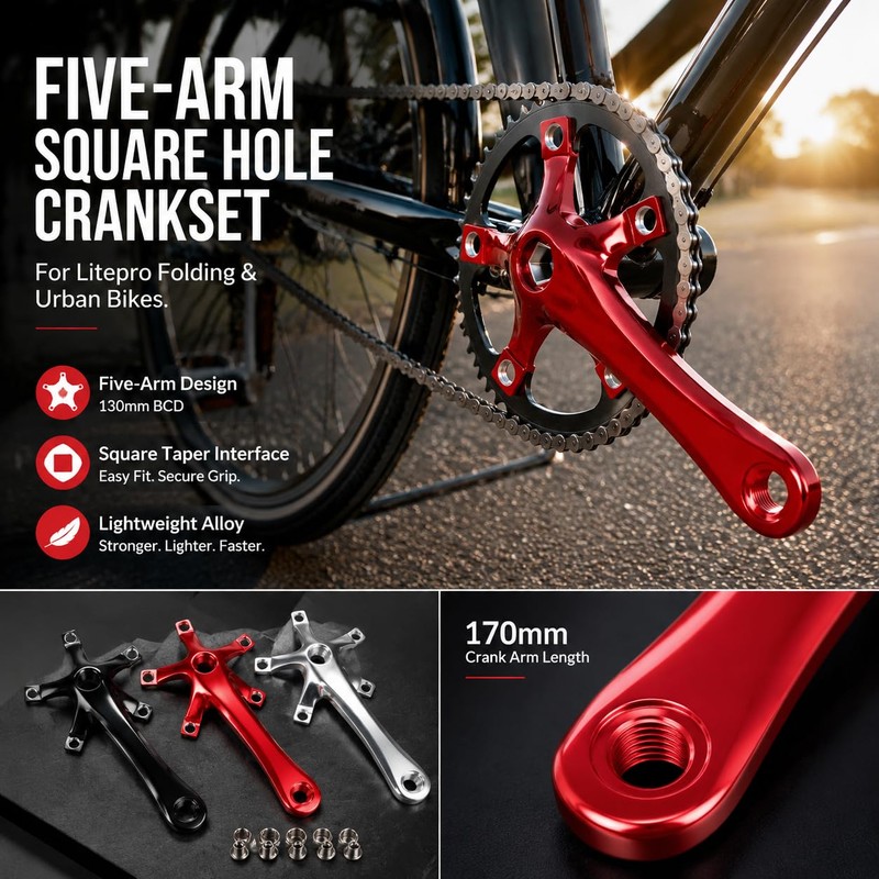 FREERDNG for Litepro Folding Bike Crankset Ultra-Light Square Crank 170MM