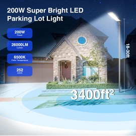 SZPOWER 200W LED Parking Lot Lights Outdoor, 26000LM Commercial Street Light with Dusk to Dawn Photocell, IP65 Waterproof, 6500K 100-277V Slip Fitter Mount Shoebox Pole Lights for Yard Garage 2 Pack