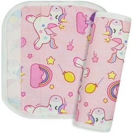 2 fundas para el cuello del asiento de coche de bebé para niños, cojín de cinturón de seguridad para niños, diseño de dibujos animados, cómodo y suave, funda para cinturón de seguridad de coche, soporte para el cuello de viaje (unicornio rosa)